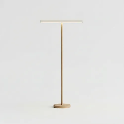 LED stojací lampa minimalistická, přírodní dřevo