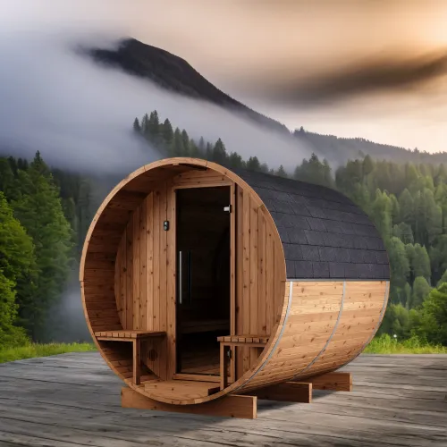 Sudová sauna s terasou z Thermowood – LUMA COMFY
