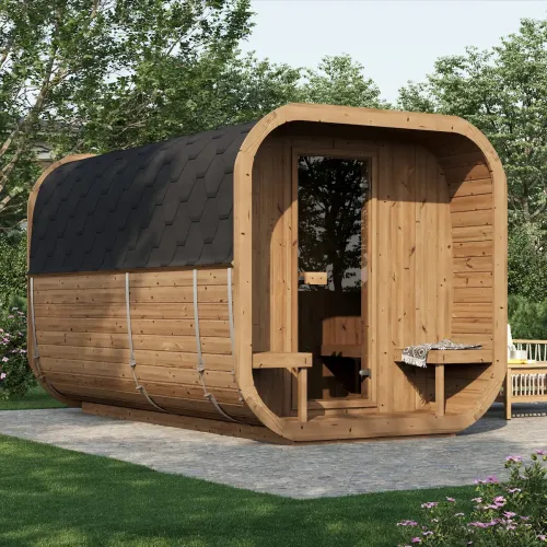 Hranatá sudová sauna z thermowood – CUBE 385 XL
