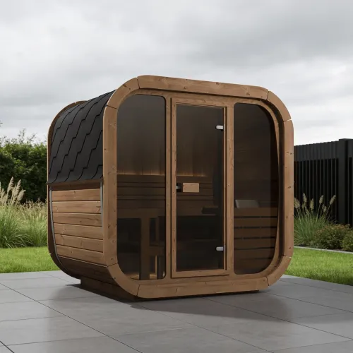 Hranatá sudová sauna z thermowood – CUBE 160