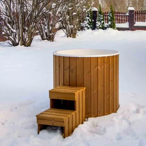 Dřevěná ochlazovací káď z thermowood s vložkou z polyesterové pryskyřice v šedé barvě